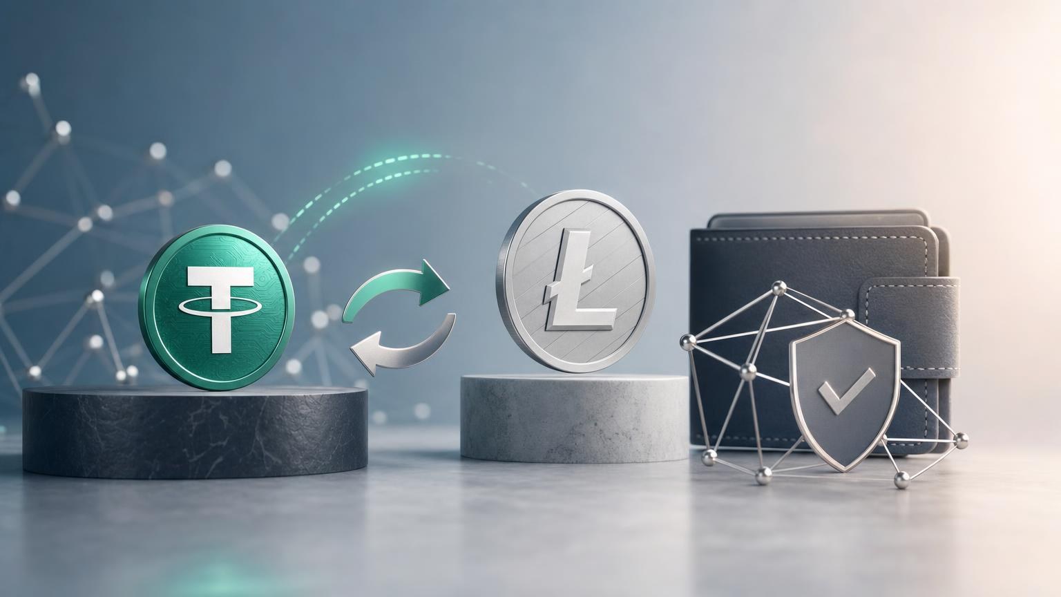 A beginner checking the Litecoin network, recipient address, exchange amount, and transaction details before converting USDT to LTC